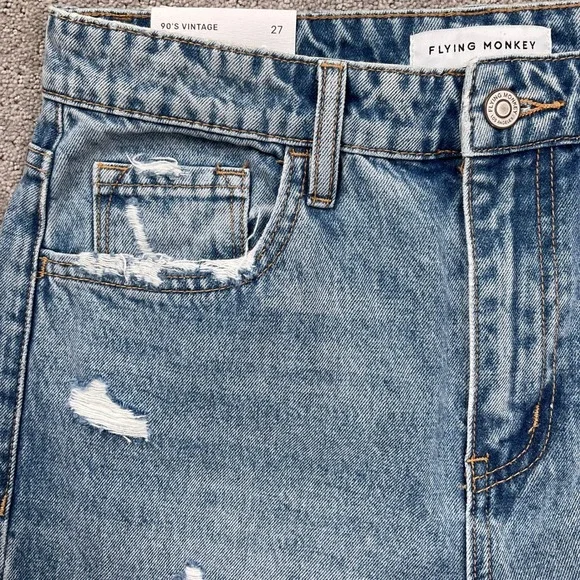 Flying Monkey Jeans Women 27 Blue 90s Vintage Flare Distressed F5312 Cotton - Picture 2 of 12